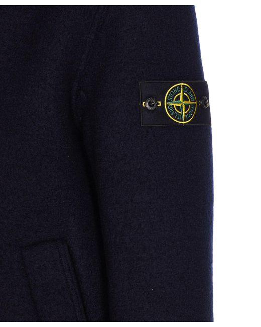 Stone Island Blue Logo Patch Double-Breasted Coat for men