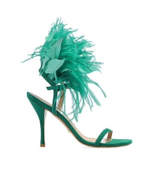 Stuart Weitzman Green Feather High-Heeled Sandals