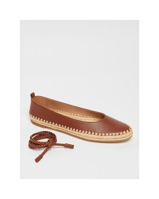 Max Mara Brown Braided-Trim Leather Ballet Flats