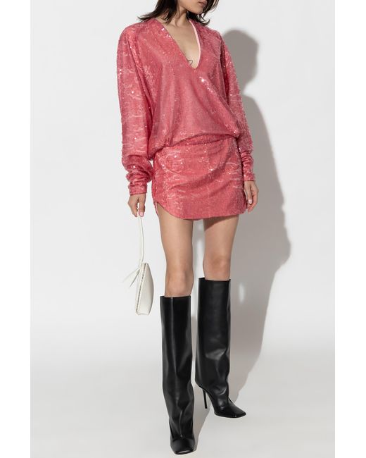 The Attico Red The Gael Sequin-Embellished V-Neck Mini Dress