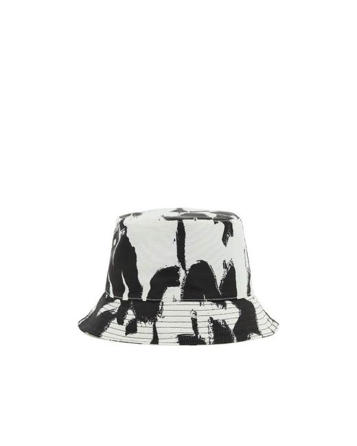 McQueen White Painterly-Print Bucket Hat