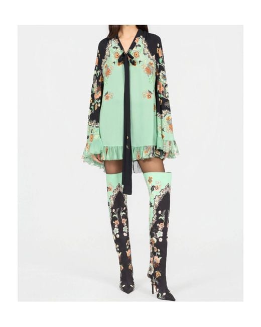 Roberto Cavalli Green Kimono Print Mini Dress