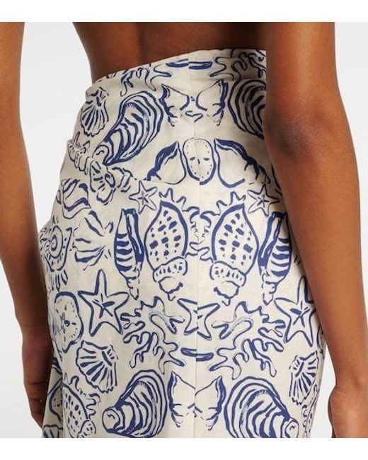 Jonathan Simkhai Blue Fringed Printed Linen-Blend Beach Cover-Up