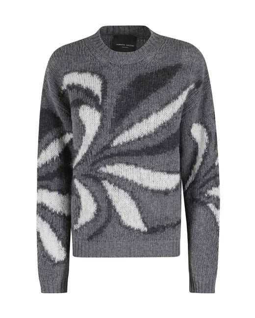 Roberto Collina Gray Flower Inlay Crewneck Sweater