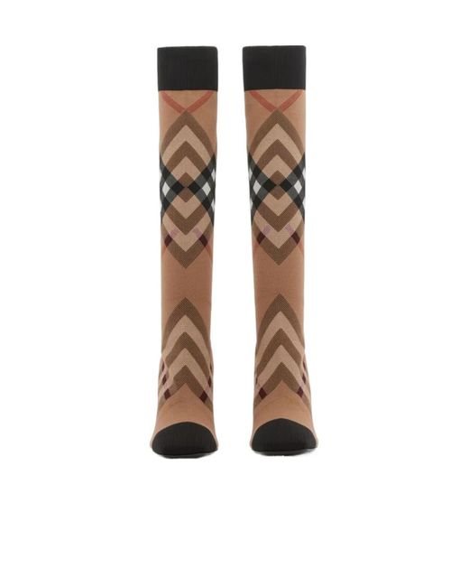 Burberry Brown Knitted Check Sock Boots