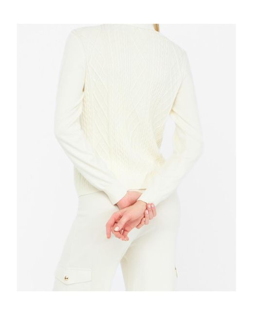 Liu Jo White Half-Fastening Balloon-Sleeve Sweater