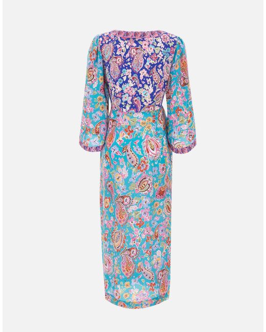 Rixo Blue Dahlia Floral Paisley Midi Dress