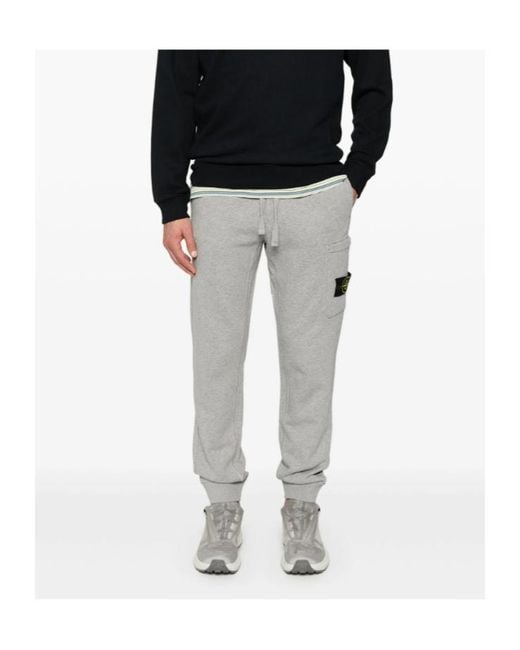 Stone Island Gray Compass-Badge Melange Tapered Trousers for men