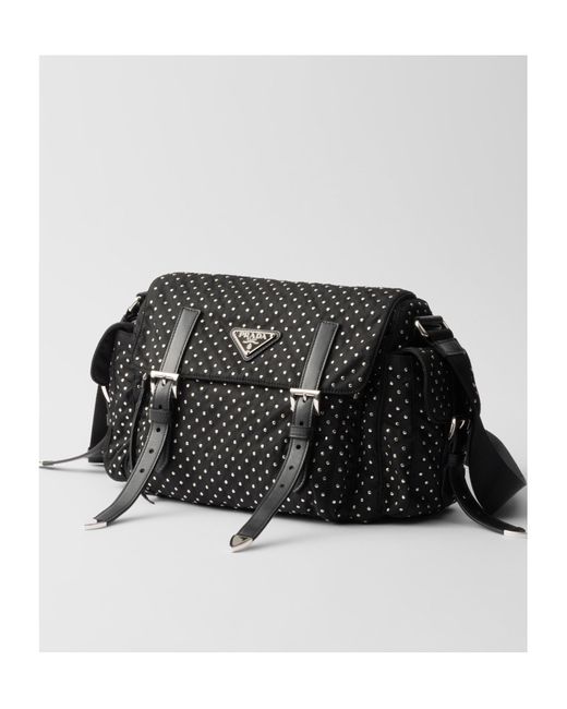 Prada Black Re-Nylon Shoulder Bag With Studs