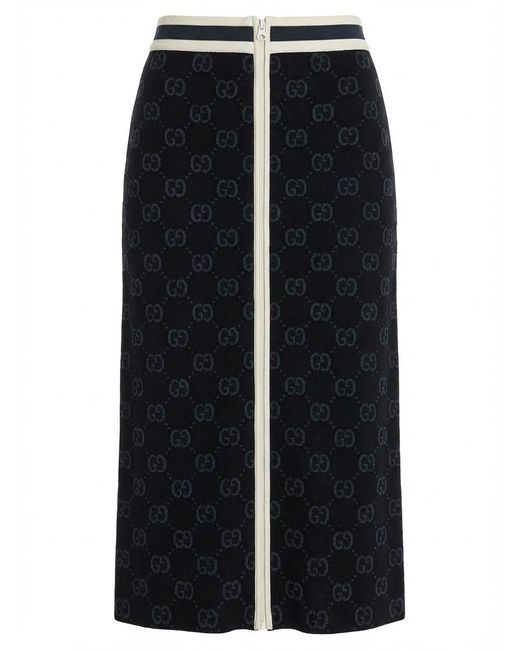 Gucci Blue Gg Jacquard Midi Skirt