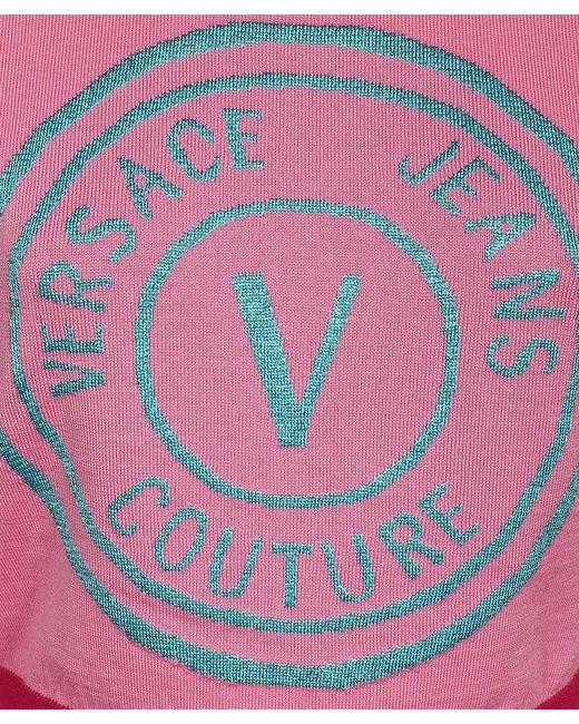 Versace Jeans Red Couture Logo Jacquard Cropped Jumper