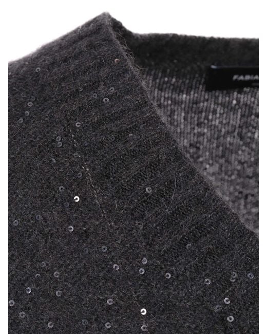 Fabiana Filippi Black Embellished V-Neck Long Sleeved Jumper