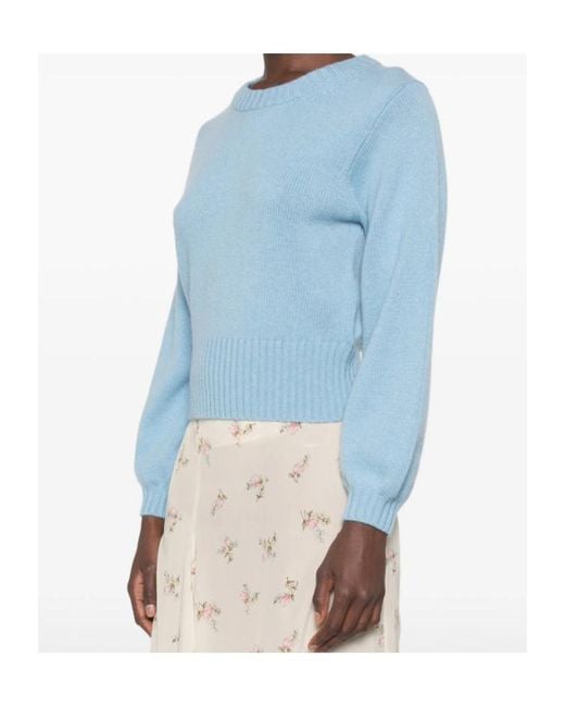 Allude Blue Ribbed-Knit Crew Neck Sweater