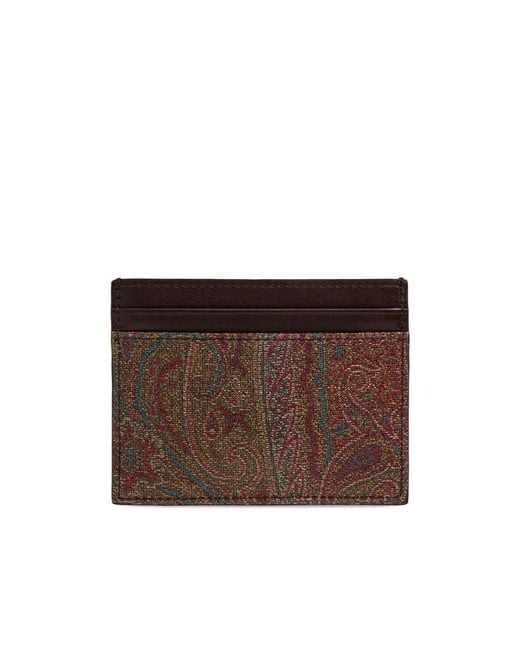 Etro Brown Paisley Printed Logo Embossed Wallet for men