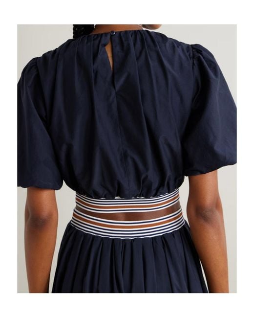 Veronica Beard Blue Gabriela Balloon-Sleeve Banded Top