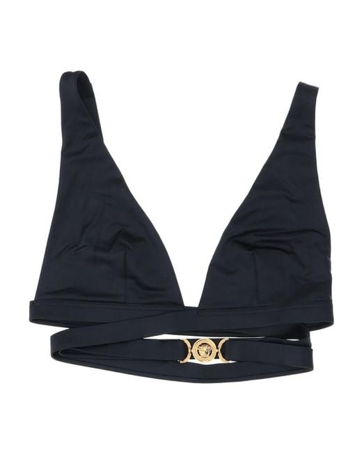 Versace Blue Logo-Embellished Bikini Top