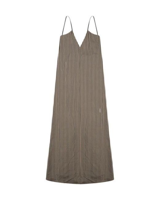 Alysi Brown Striped V-Neck Slip Dress