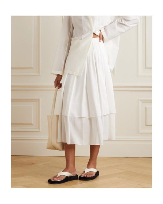 The Row White Pleated Midi Skirt