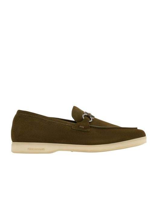 Ferragamo Green Casual Loafer With Gancini Ornament for men