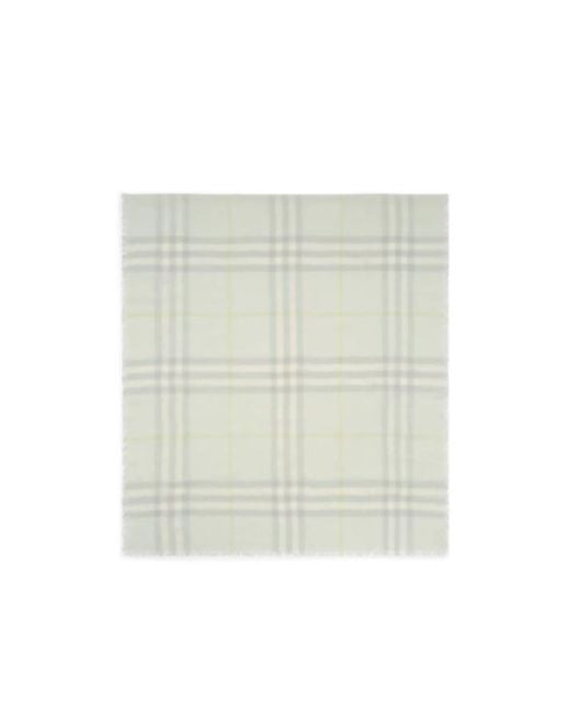 Burberry White Wide Check Fringed Scarf for men