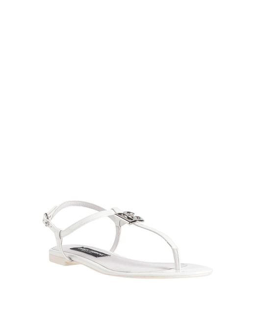 Dolce & Gabbana White Genuine Leather Patent Leather Sandals
