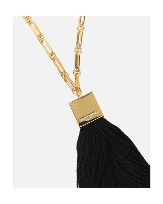 Saint Laurent White Tassel-Trim Chain-Link Necklace