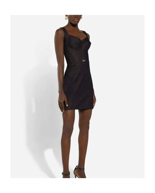 Dolce & Gabbana Black Cotton Denim Corset Dress