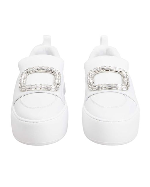 Roger Vivier White Viv' Up Embellished Buckle Sneakers