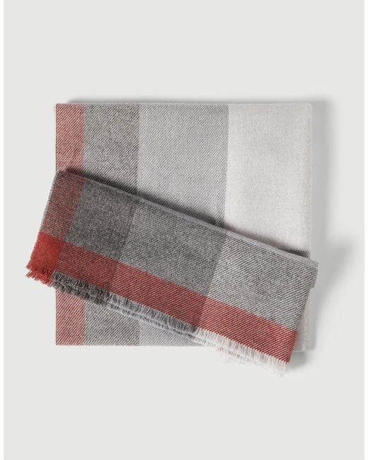 Brunello Cucinelli Gray Plaid Twill Scarf for men