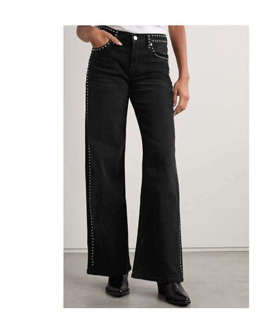 Re/done Black Studded High-Rise Flared Jeans
