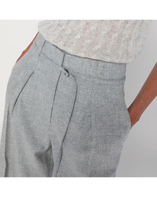 Brunello Cucinelli Gray Pleated Belted Trousers