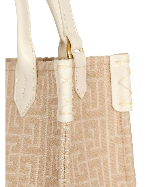 Balmain Natural B-Army Small Monogrammed Canvas And Leather Tote Bag