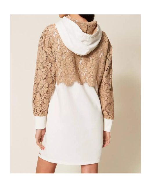 Twinset White Lace-Detail Hooded Dress
