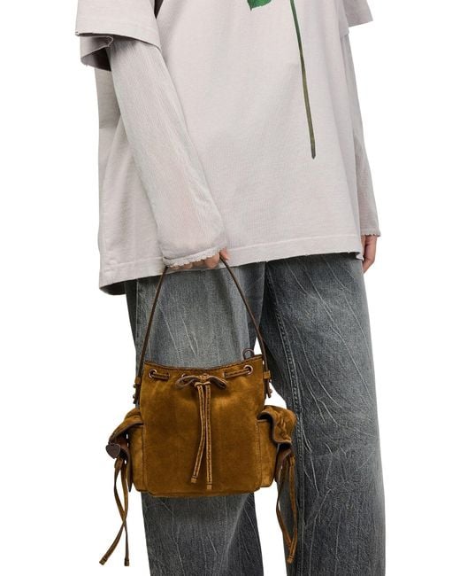 Acne Brown Mini Multipocket Suede Bucket Bag