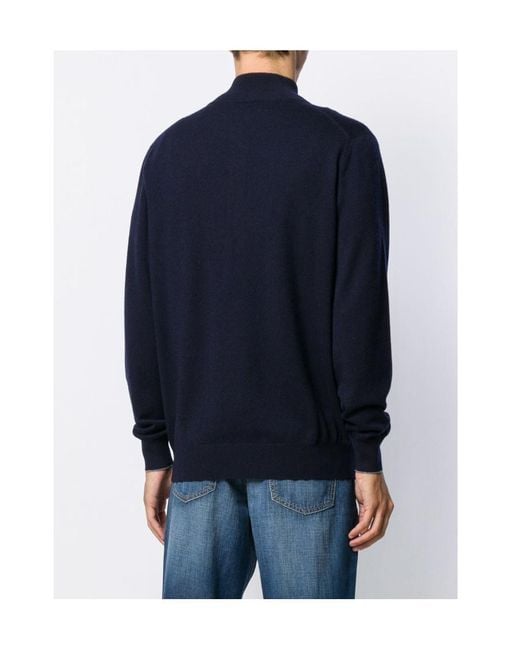 Brunello Cucinelli Blue Funnel-Neck Knitted Polo Shirt for men