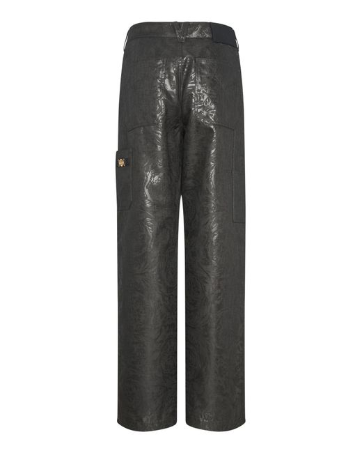 Versace Gray Logo-Patch Pattern-Jacquard Trousers for men