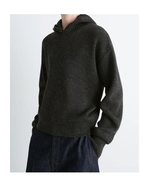 Lemaire Black Buttoned Hooded Sweater for men