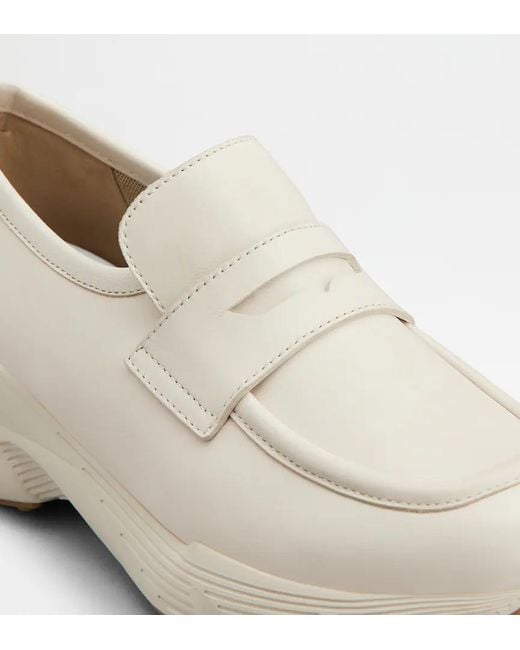 Tod's White Penny Bar Sporty Loafers