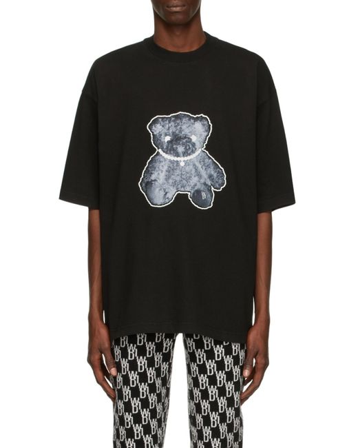 we11done Gray Teddy Bear-Print Cotton T-Shirt for men
