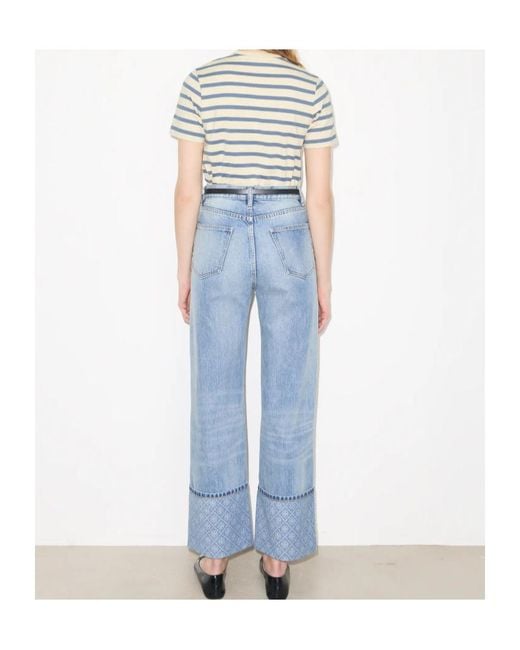 Tory Burch Gray Striped Embroidered T-Shirt