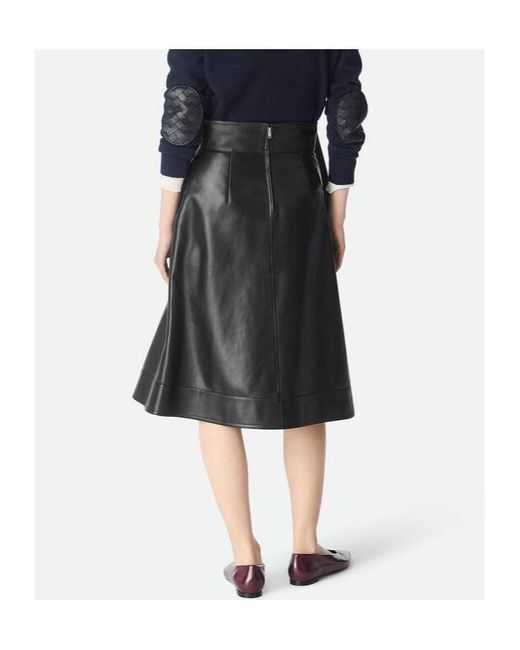 Bottega Veneta Black Leather A-Line Skirt