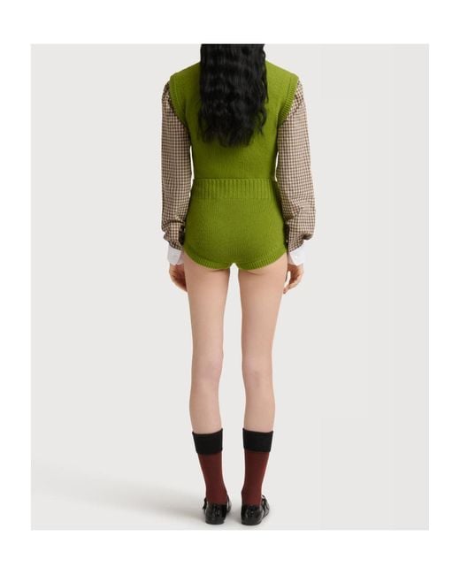 Marni Green Wool-Cashmere Briefs With Flower Embroidery