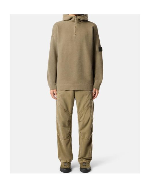 Stone Island Natural Loose-Fit Hooded Half-Zip Sweatshirt With Knit Panels for men