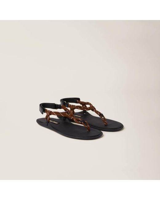 Miu Miu Brown Round-Toe Cord-Strap Sandals