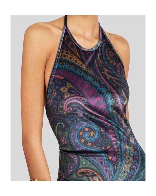 Etro Blue Paisley Halterneck Maxi Dress