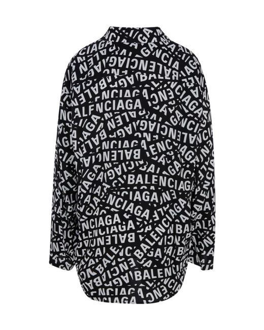 Balenciaga Black All-Over Logo Printed Buttoned Shirt