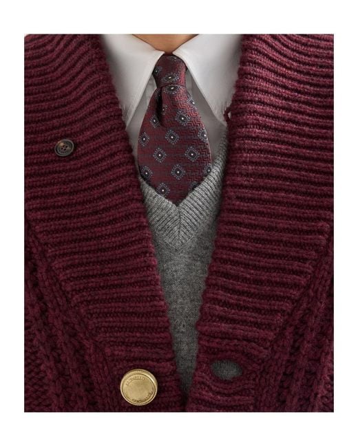 Brunello Cucinelli Purple Silk Tie With Geometric Pattern for men
