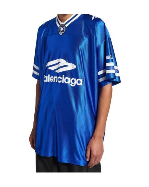 Balenciaga Blue 3B Football V-Neck Oversized T-Shirt for men
