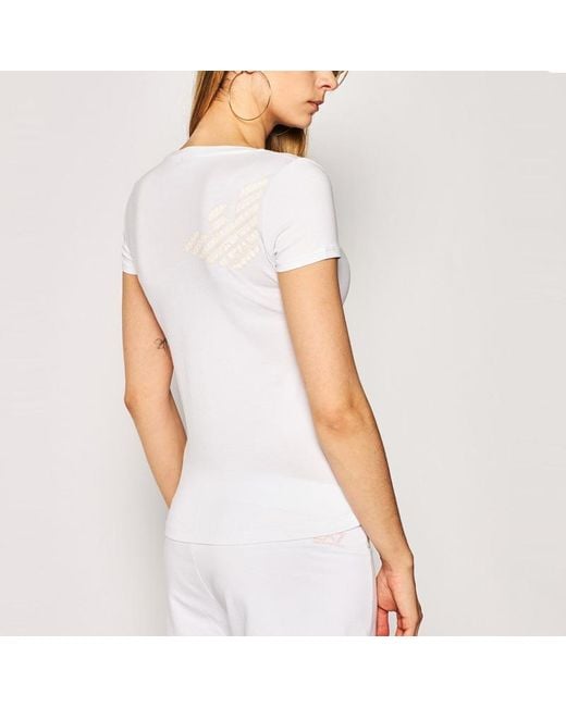 EA7 White T-Shirt With Round Neck And Short Sleeves