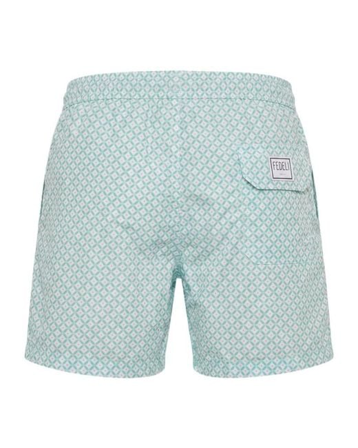 Fedeli Blue Drawstring Swim Shorts for men